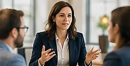 Manager speaking with colleagues in a meeting