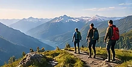 Hikers walking a mountain ridge in the Alps