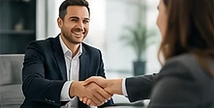 Business handshake across a desk
